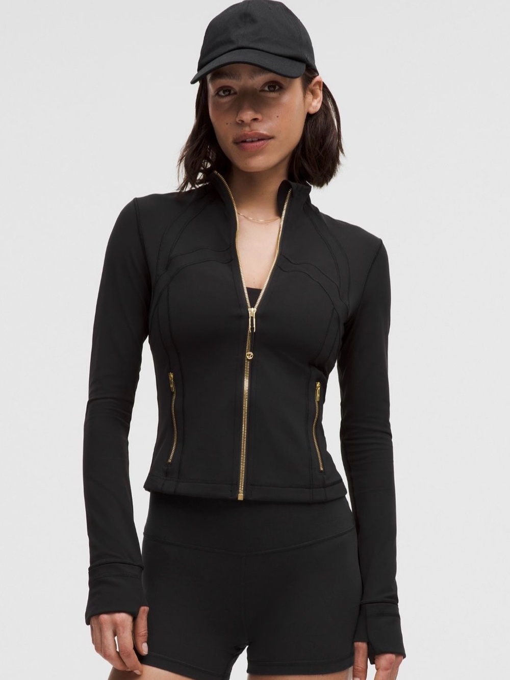 Lululemon Define Cropped Zip-Up Jacket Nulu in Black with Gold, Size 8 NWT